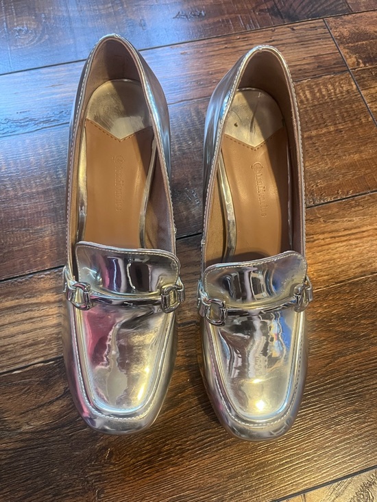stradivarius Shoes - stradivarius Metallic Silver Loafers with Bit Accent